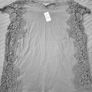 Express Gray Lace Short Sleeve Top